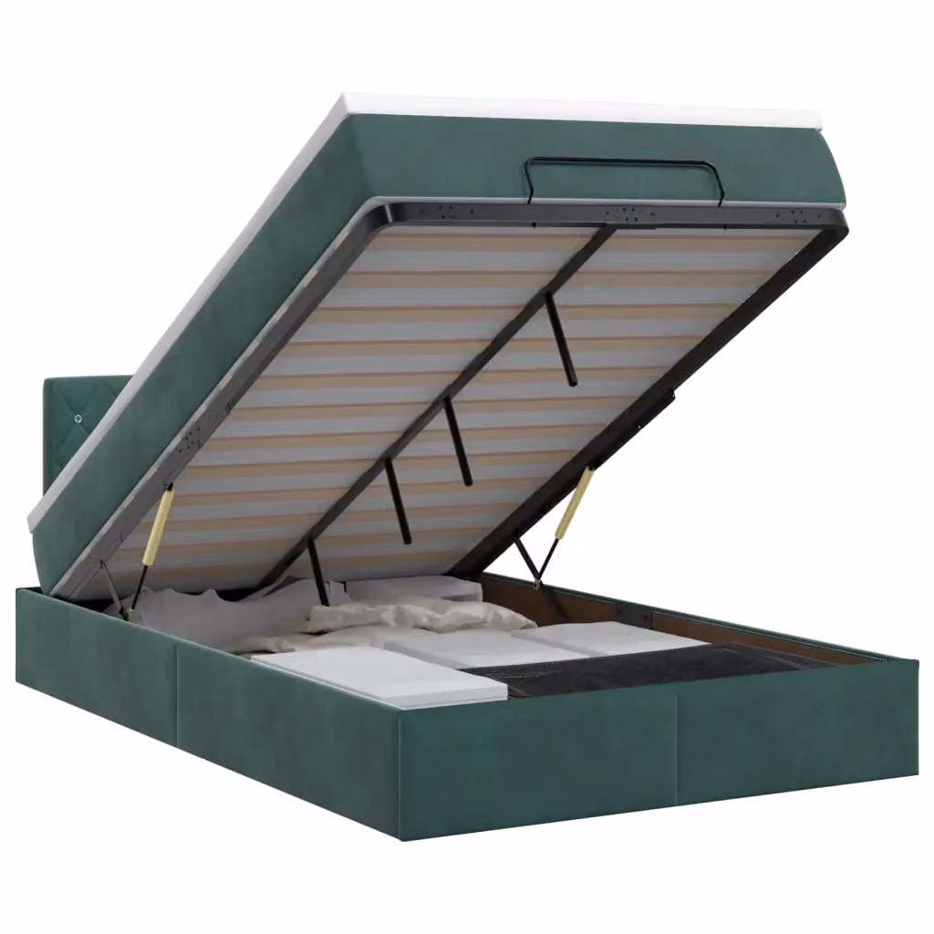 Letto ottomano con materasso vidaXL in velluto verde e bianco con base a sollevamento L/P/H: 120 x 200 x 88 cm – 2