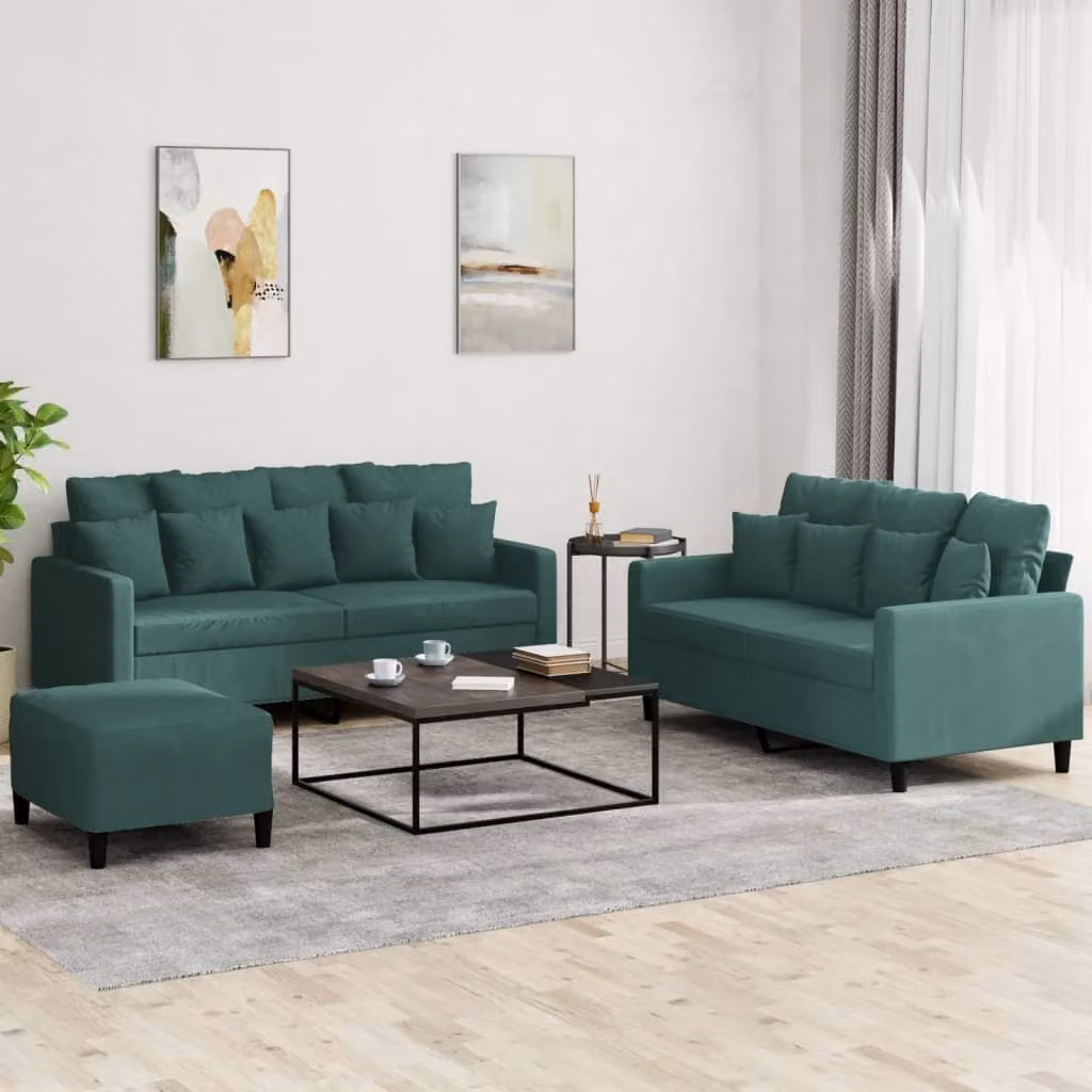 Maison Exclusive - Set divano a 3 pezzi con cuscini in velluto verde scuro