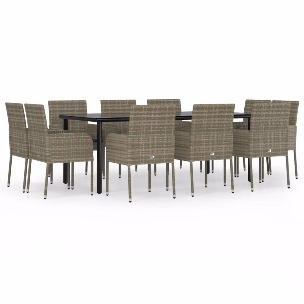 Set Mobili Giardino 11 pz con Cuscini Polyrattan Nero e Grigio