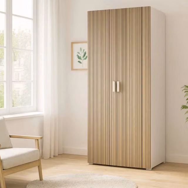Armadio Nigella DMORA per camera da letto con 2 ante, Bianco Rovere Rigato, L: 52 cm, H: 180 cm – 1
