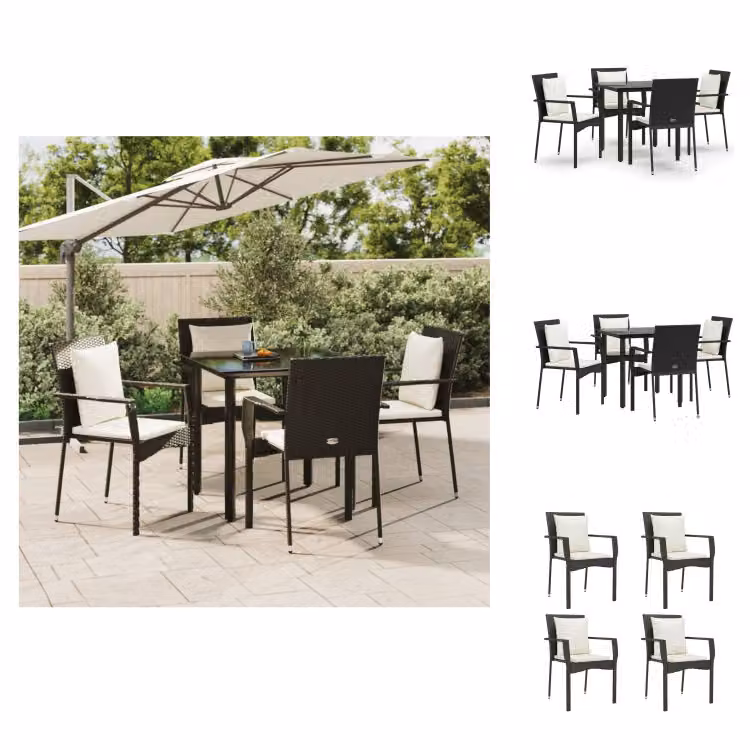 vidaXL Set da pranzo da giardino 5 pezzi con cuscini in poly rattan nero - Set di mobili da giardino