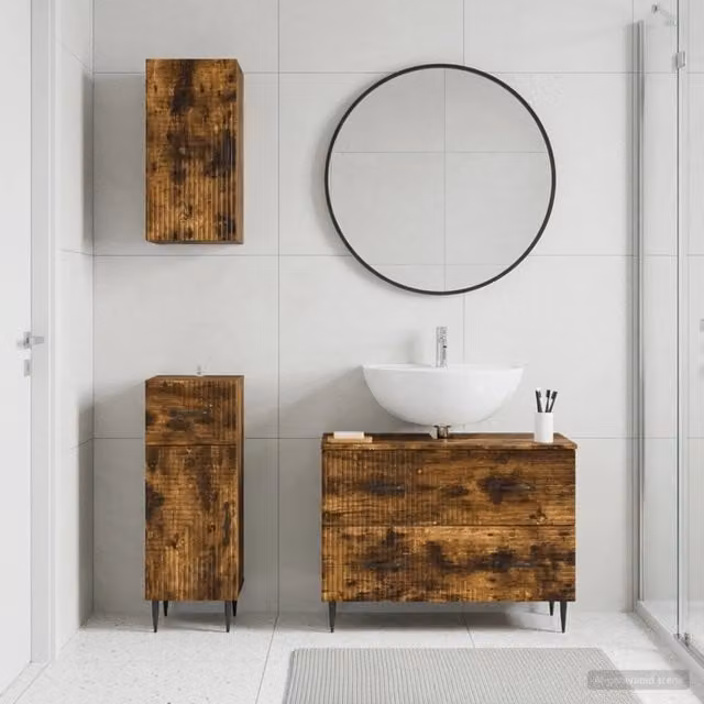 Set di mobili da bagno moderni vidaXL in legno marrone composto da base lavabo e pensili a parete L/P/H: 82,0 x 41,0 x 80,0 cm