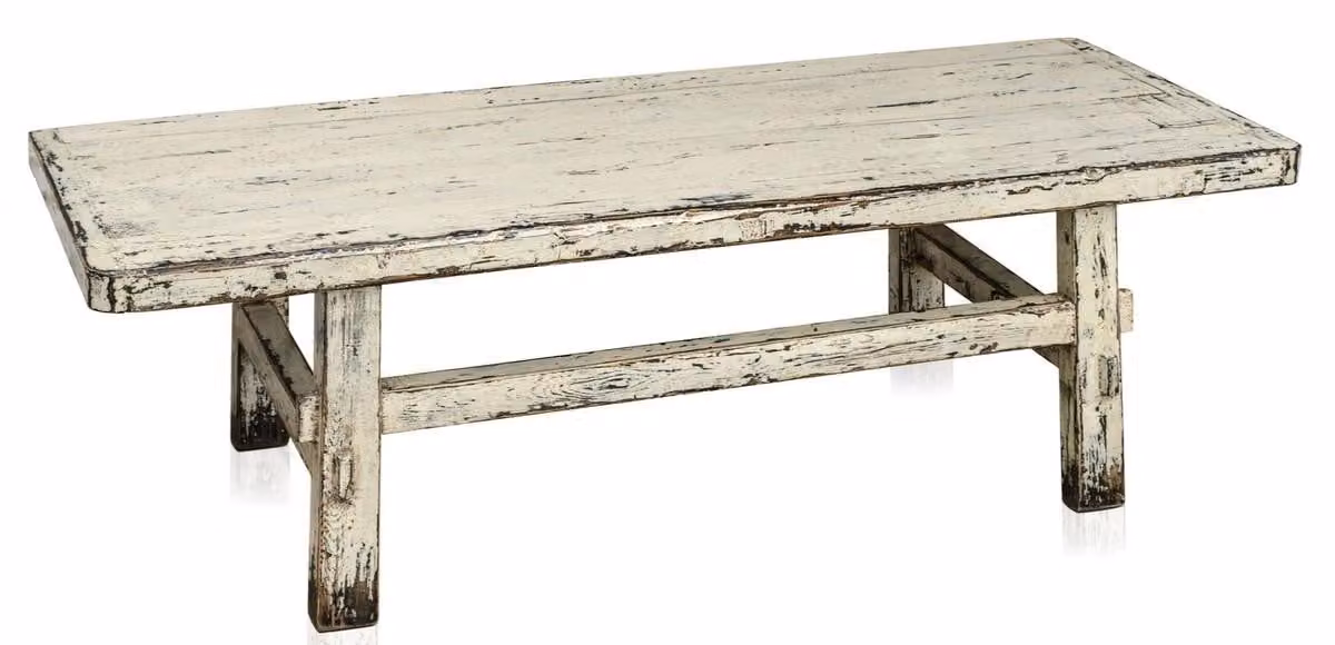Tavolino da salotto in stile rustico "Casa Padrino", finitura bianca, stile antico, dimensioni 140 x 54 x 43 cm, realizzato in legno di pino massello