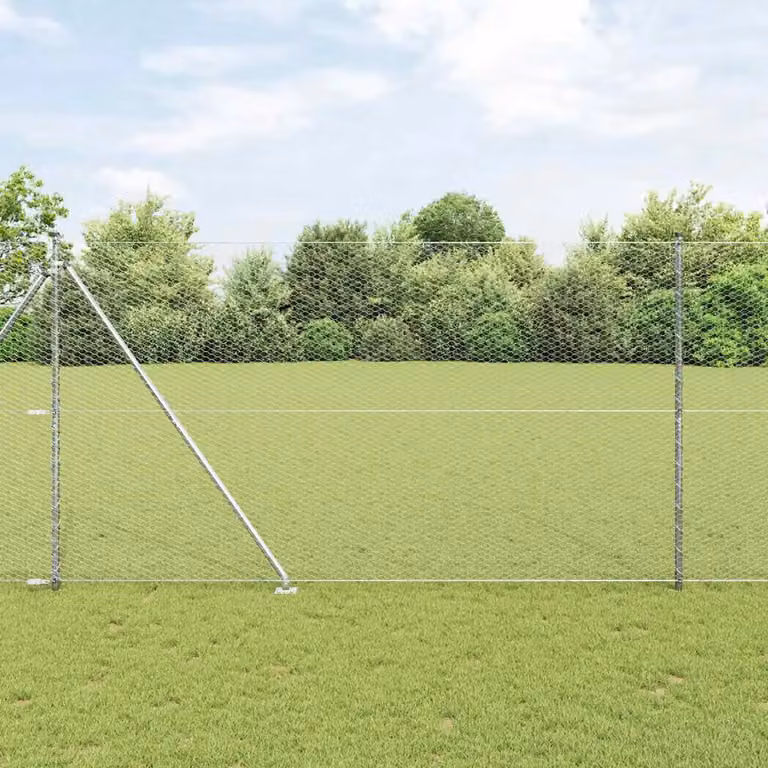 Recinzione esagonale in acciaio zincato con pali vidaXL, Argento, L: 25 m, H: 1,6 m