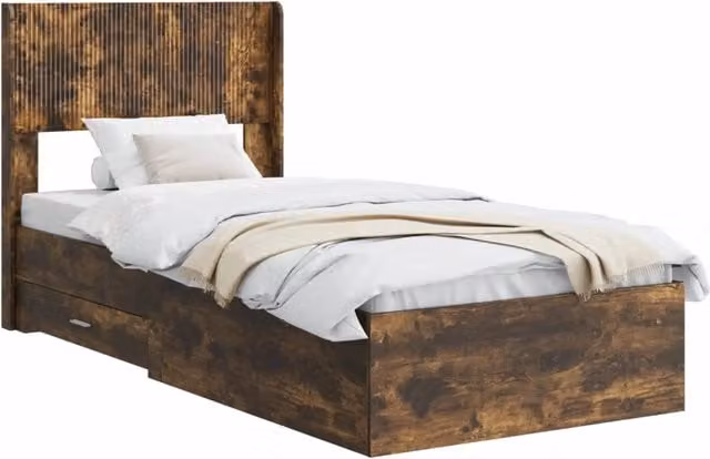Letto da camera | Struttura del letto con stoccaggio e testata Rovere Fumo