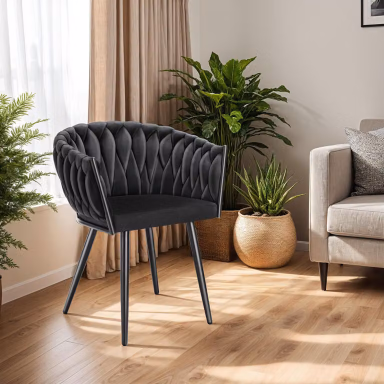 Set di 2 sedie da pranzo Astano Tectake in velluto nero con design moderno e struttura in metallo
