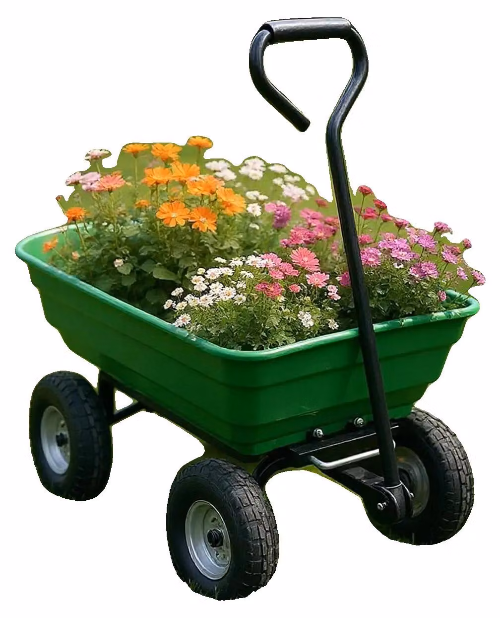 Carrello da giardino, elevata capacità di carico, maggiore manovrabilità, verde