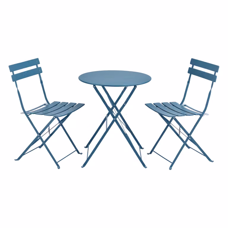 Set da bistrot 'Caprile' 3 pezzi. pieghevole in acciaio turchese