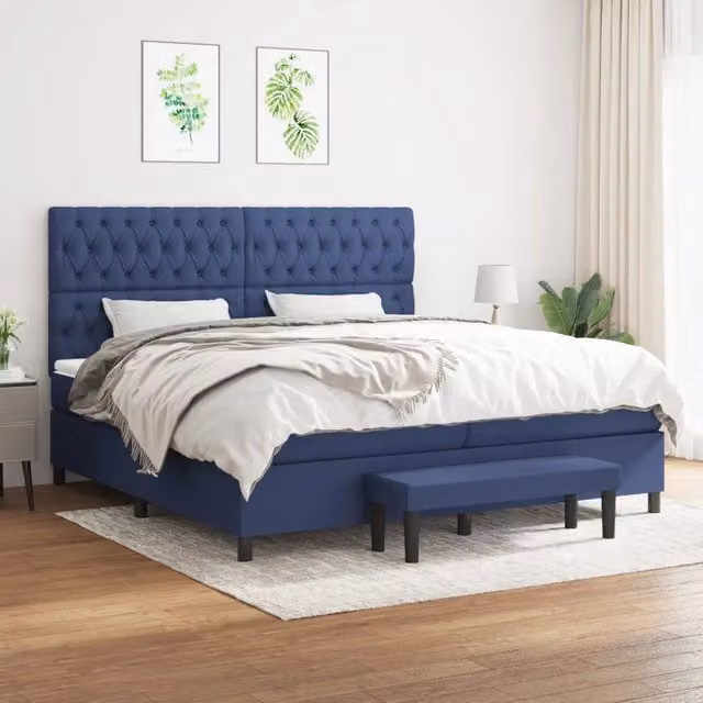 Letto Ibrido con Giroletto a Molle e Materasso vidaXL, Colore Blu e Bianco, L/P: 200 x 200 cm