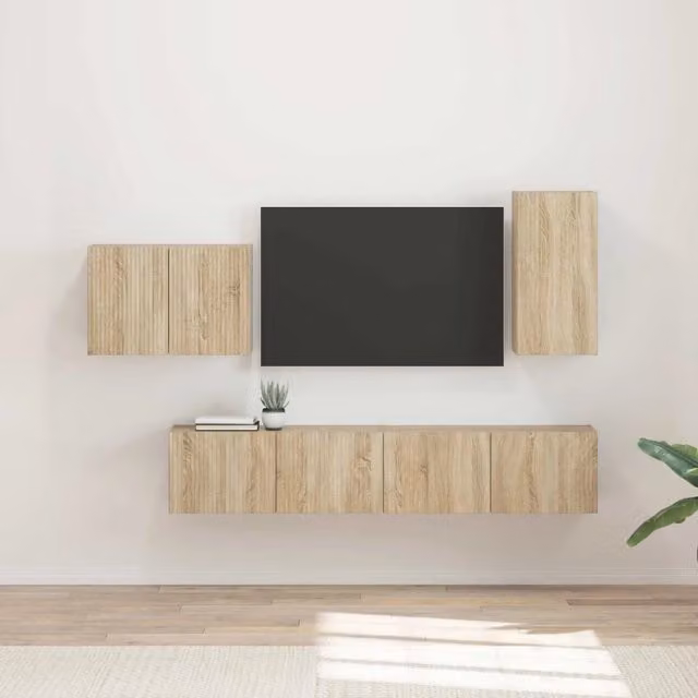 Set di Mobiletto da TV a Parete 4 pz-Credenza per TV sospesa Rovere Sonoma 318806