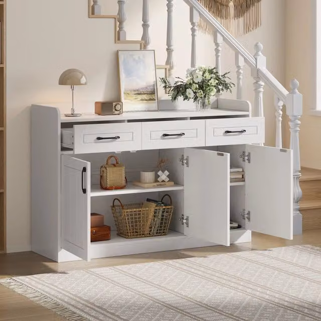 Madia moderna con 3 cassetti e 3 ante con ripiani regolabili in MDF bianco e nero L/P/H: 120 x 35 x 80 cm