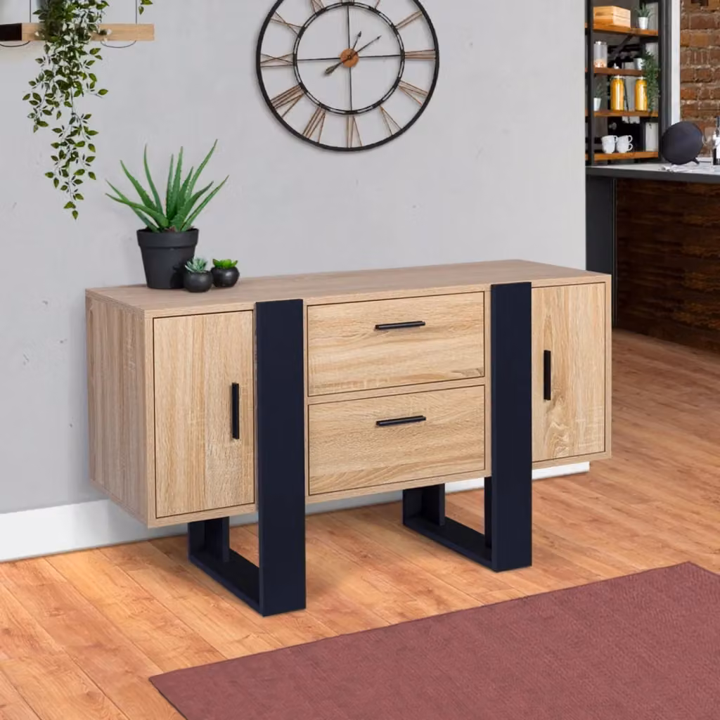 Credenza IDMarket PHOENIX in legno e nero stile industrial per la tua sala da pranzo – 2