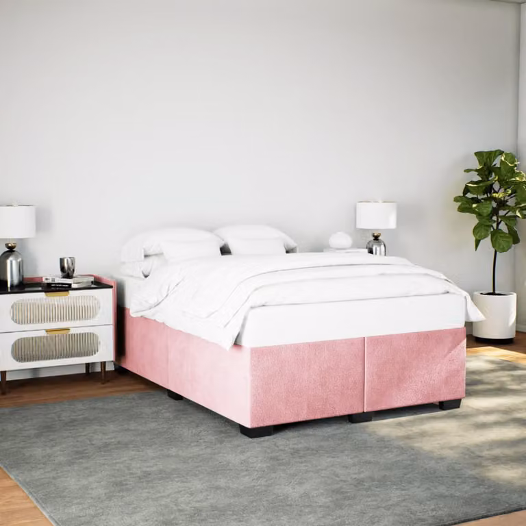 vidaXL Giroletto in Velluto Rosa con Listelli in Legno, L/P: 140 x 190 cm