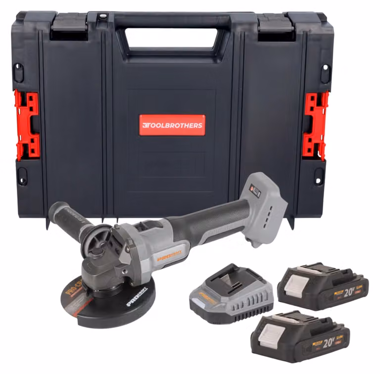 Smerigliatrice angolare a batteria Procraft Industrial AG125Abb 20 V 125 mm Brushless + 2 batterie 2,0 Ah + caricabatteria + valigetta portautensili RHINO