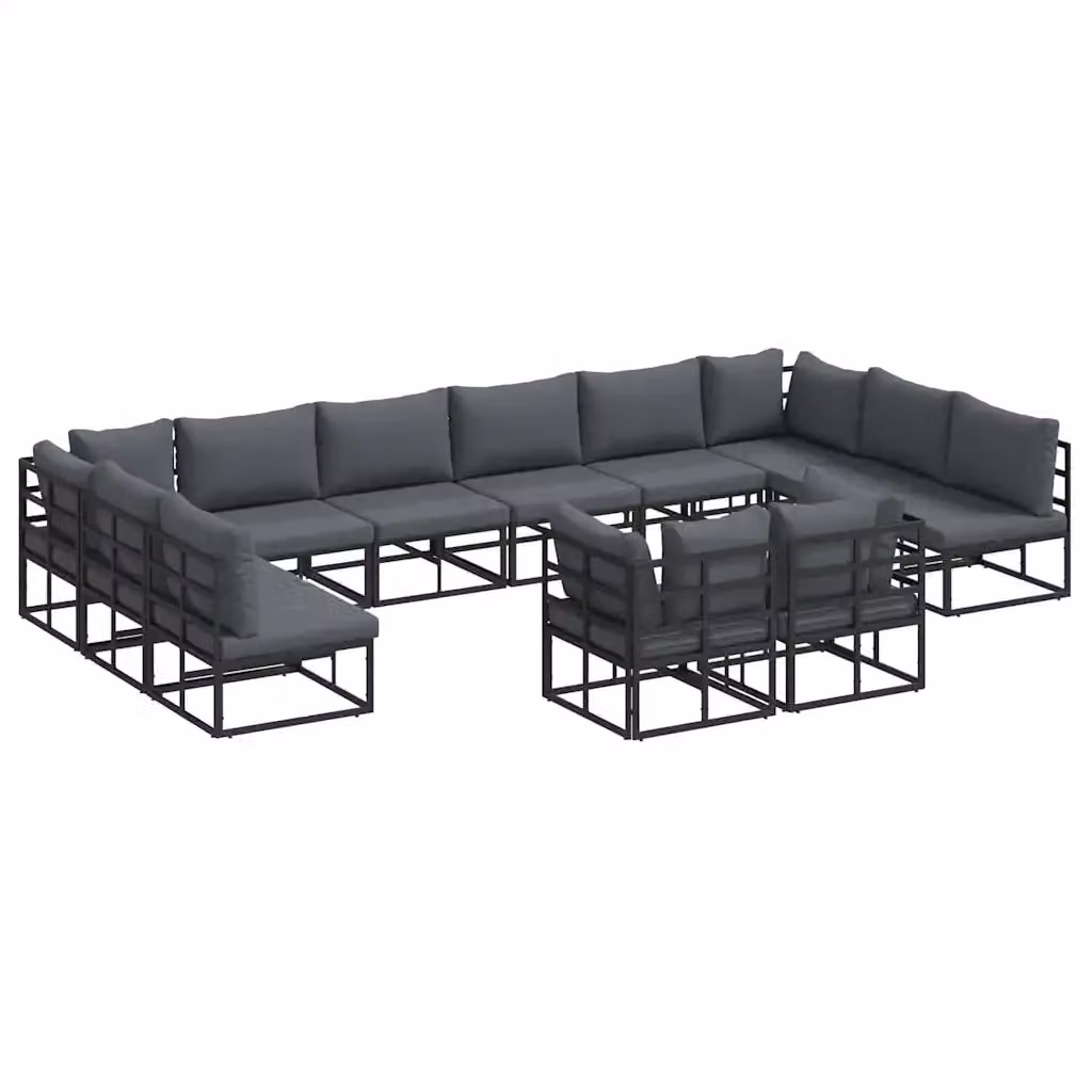 vidaXL Set Divano da Giardino a L con Tavolino e Cuscini in Alluminio Antracite e Nero, 12 Pezzi – 2