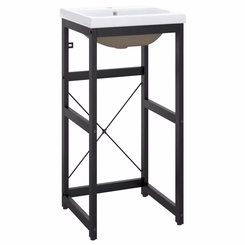 Lavabo da Bagno Moderno vidaXL in Metallo e Ceramica Lucida, Nero e Bianco, L: 83 cm, P: 40 cm, H: 38 cm – 2