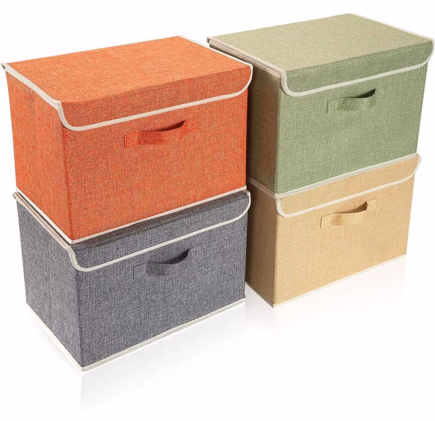 Contenitori pieghevoli con coperchio e maniglia, set da 4, dimensioni 38 x 25 x 25 cm, colori assortiti