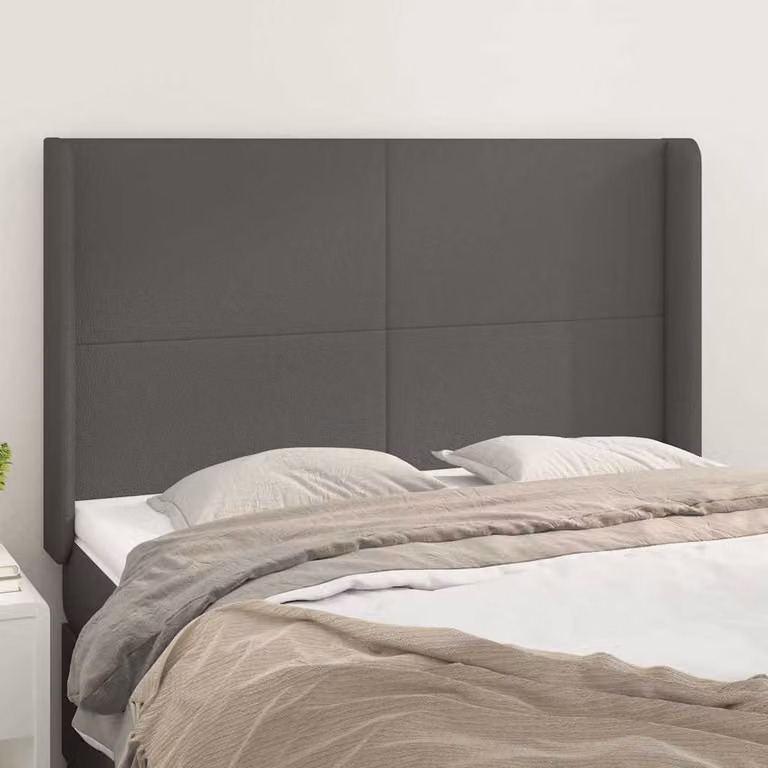 Testiera ad orecchio vidaXL in similpelle grigia con struttura in legno, L: 147 cm, P: 16 cm, H: 118-128 cm