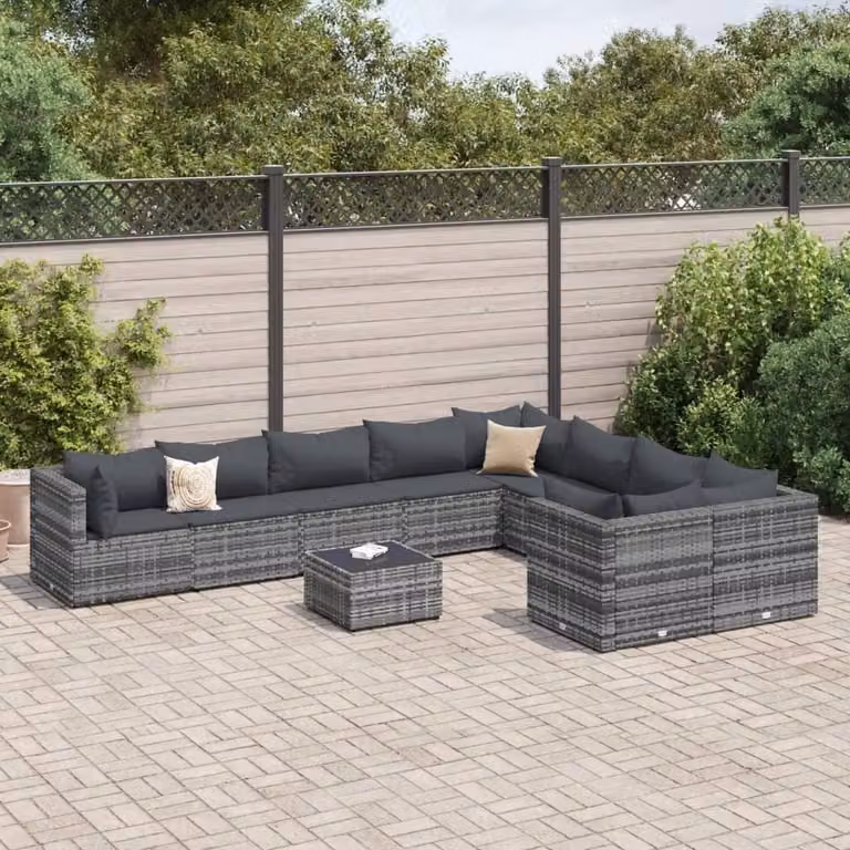 Maison Exclusive - Set da giardino 10 pezzi con cuscini Grigio Poly Rattan