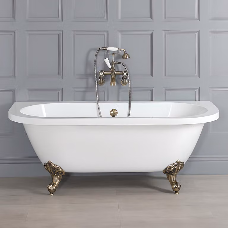 Vasca Centro Stanza Schienale Alto 1685x780mm - Piedini oro spazzolato - Stile Classico - Richmond