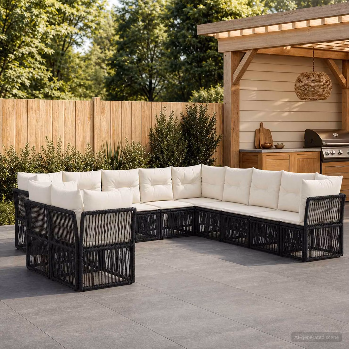 Set Divano da Giardino vidaXL 11 pz a forma a U in Polyrattan Nero con Cuscini e Struttura in Acciaio