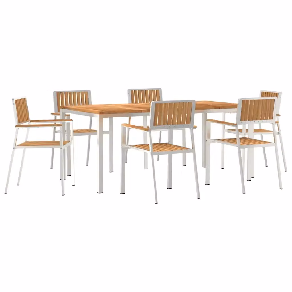 Set da pranzo per esterni vidaXL in legno di teak e acciaio inossidabile, 7 pezzi, L/P/H: 180 x 90 x 75 cm – 2