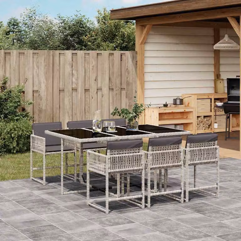 Set da Pranzo da Giardino vidaXL in Polyrattan e Vetro con 7 Pezzi, Colore Antracite