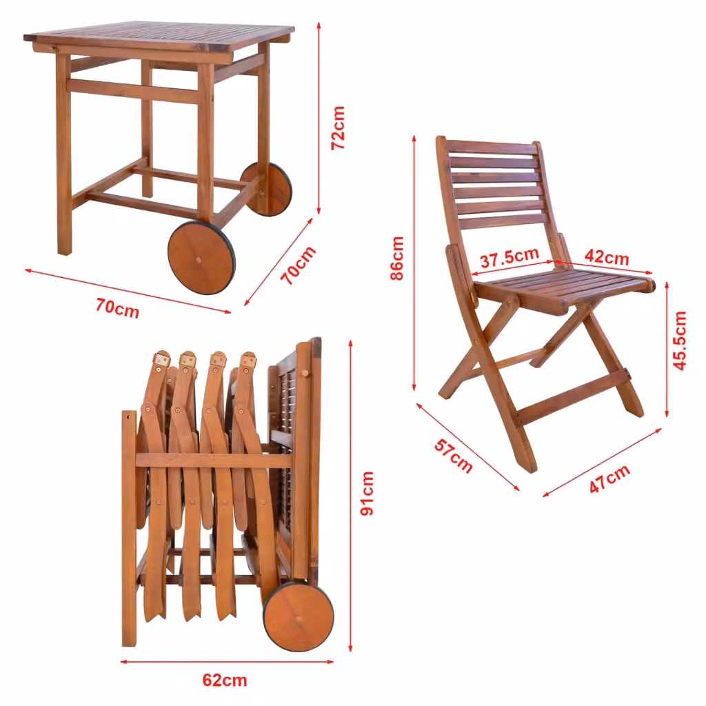 Set di mobili da giardino Outsunny in legno di acacia naturale composto da 5 pezzi, colore beige e marrone – 2