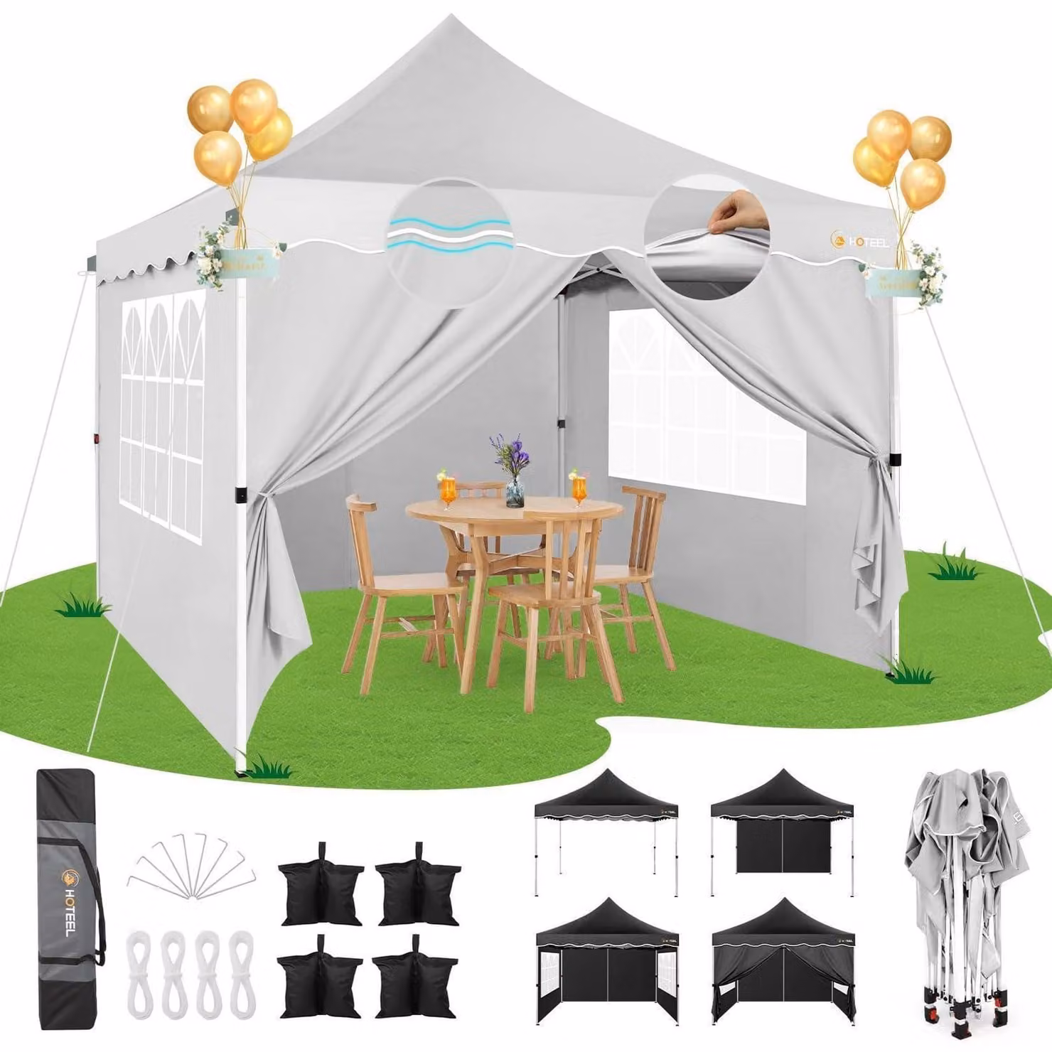 Gazebo pieghevole 3x3 metri, impermeabile, stabile, modello pop-up, altezza 310 cm, colore bianco, con 4 pareti laterali