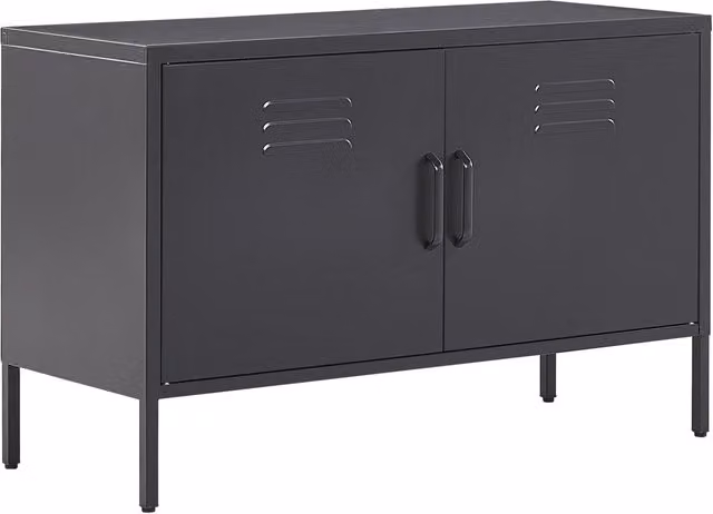 Credenza Beliani in acciaio nero con 2 ante e ripiani interni, design industriale per ufficio o casa, L: 100 cm, P: 40 cm, H: 65 cm