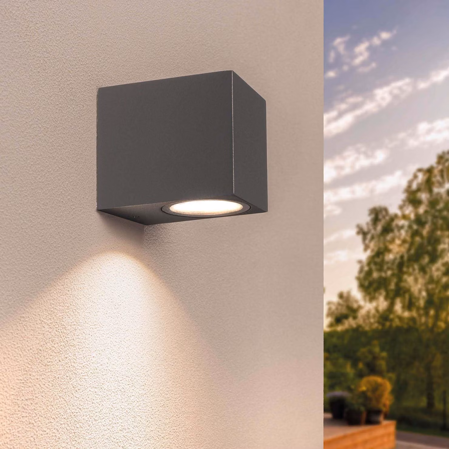 Lampada da parete GU10, grado di protezione IP54, dimmerabile, 35W, alluminio, antracite, dimensioni 8x8x6,8 cm