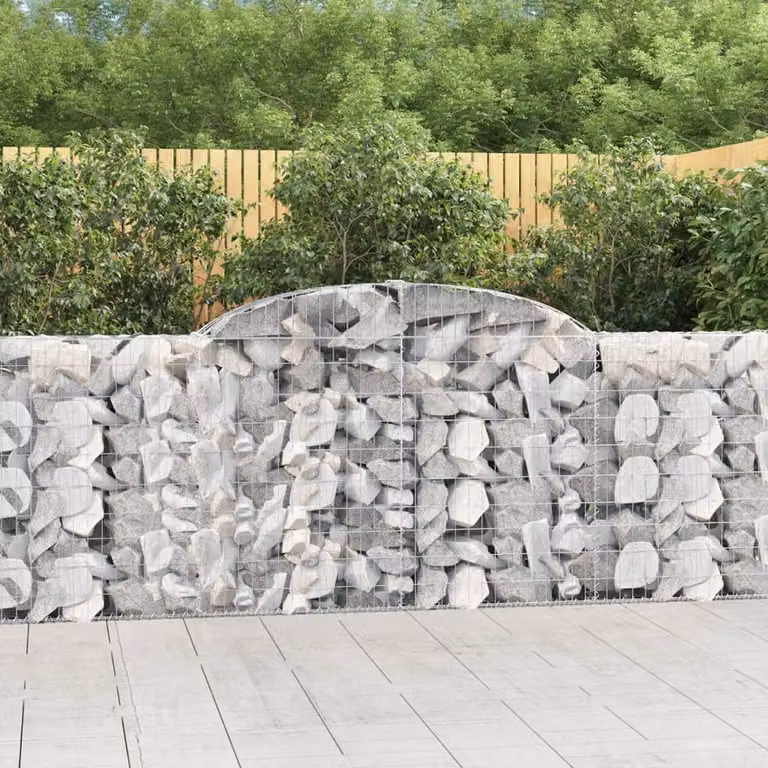 Set di 15 cesti gabbioni ad arco vidaXL in acciaio zincato grigio, L: 300 cm, P: 30 cm, H: 100-120 cm
