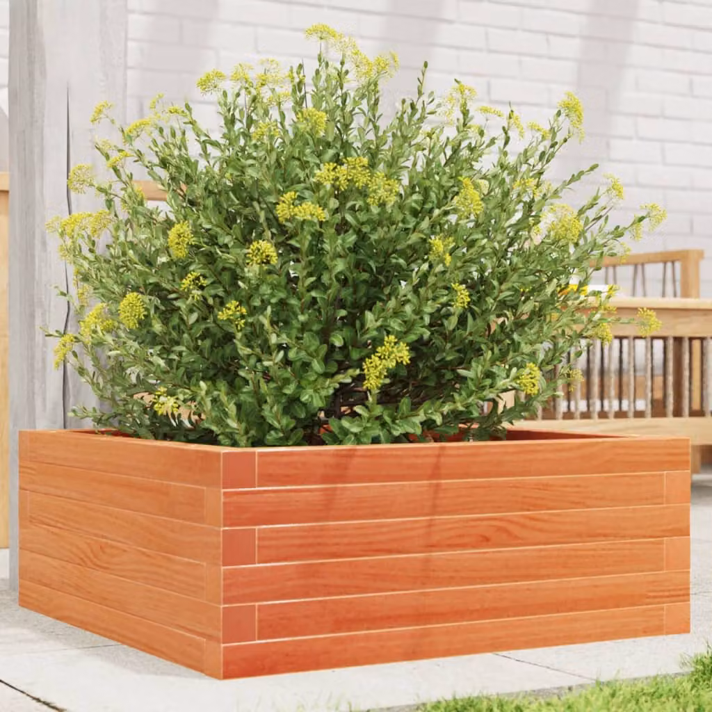 Fioriera da giardino vidaXL in legno di pino massello, colore marrone, L: 60 cm, P: 60 cm, H: 23 cm