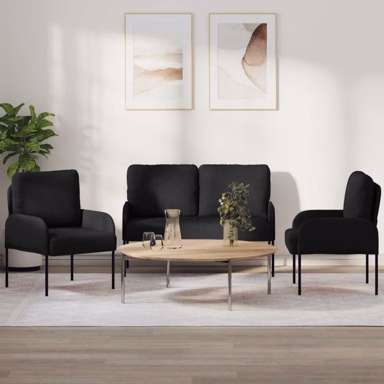 Set di divani da soggiorno moderno vidaXL in tessuto nero con struttura mista