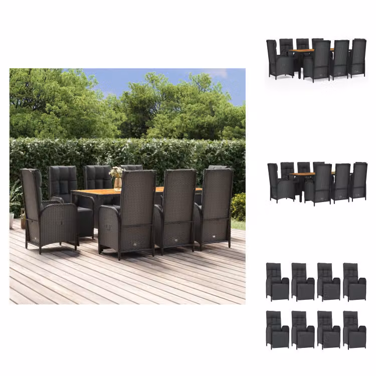 vidaXL set da pranzo da giardino 9 pezzi con cuscini in poly rattan nero - Set di mobili da giardino