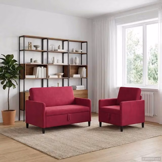 Set di 2 divani moderni vidaXL con contenitore e seduta apribile, colore rosso, rivestimento in tessuto con coperture rimovibili
