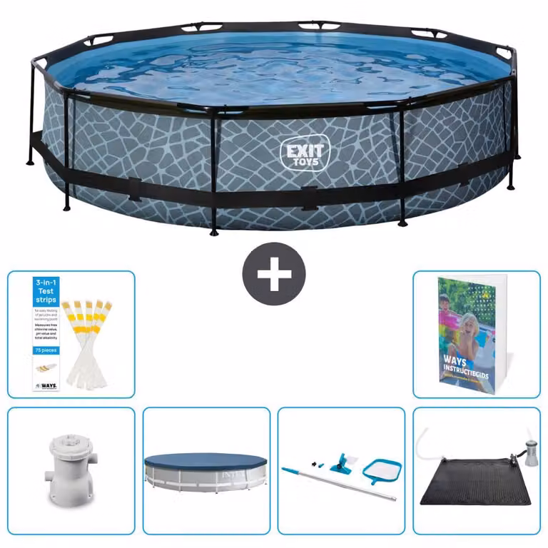 Piscina fuori terra - Design effetto pietra - 360x76 cm - 5 pezzi - Modello S241