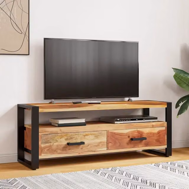 Mobile Porta TV-Mobile per TV-Credenza TV 120x35x45 cm Legno Massello con Finitura Ambra