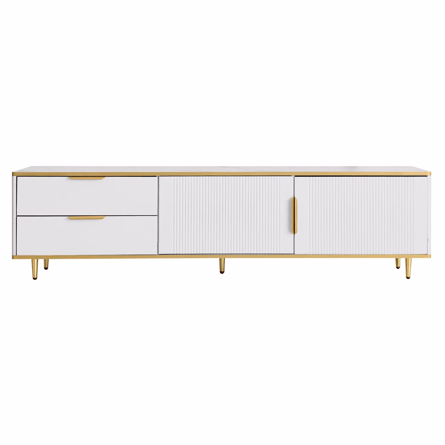 Mobile Porta TV Basso GL Store Moderno con Effetto Marmo e Texture Rigata, Bianco e Nero, L: 175 cm, P: 40 cm, H: 45 cm – 2