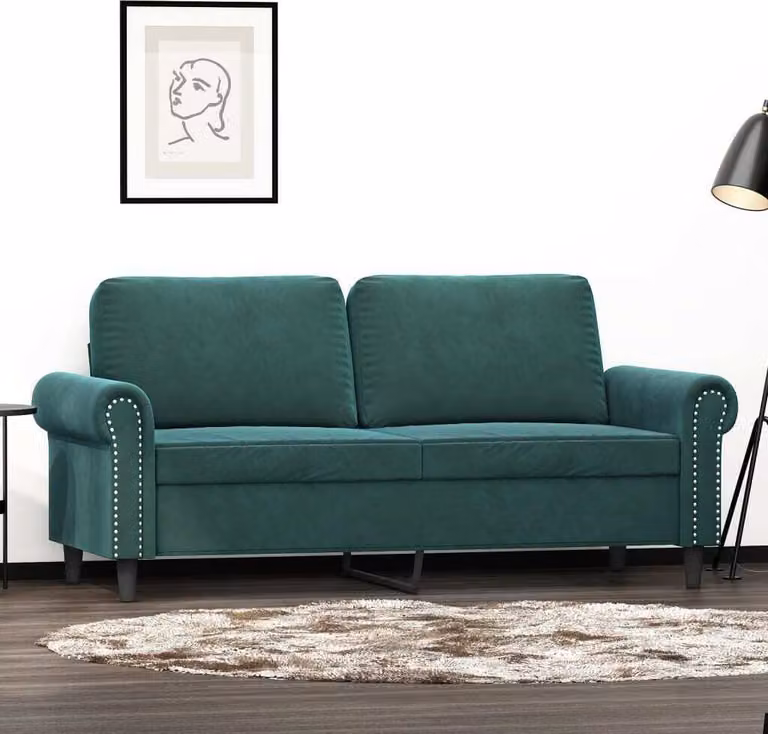 Divano a due posti, colore verde scuro, 140 cm, in velluto