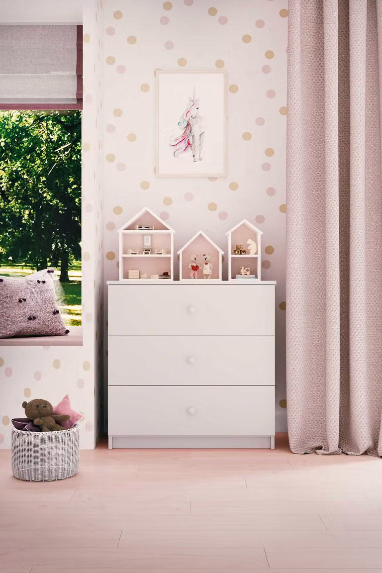 Cassettiera per bambini con cassetti senza motivo nel colore bianco Babydreams