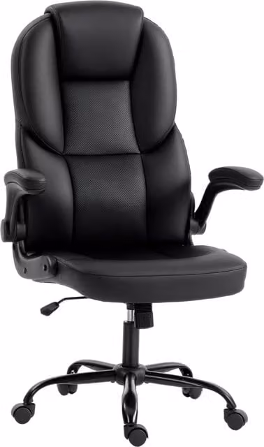 Sedia da ufficio girevole DESIGN IN in ecopelle nera con braccioli e schienale alto, ideale per home office e uso moderno, Altezza: 74 cm, Larghezza: 120 cm