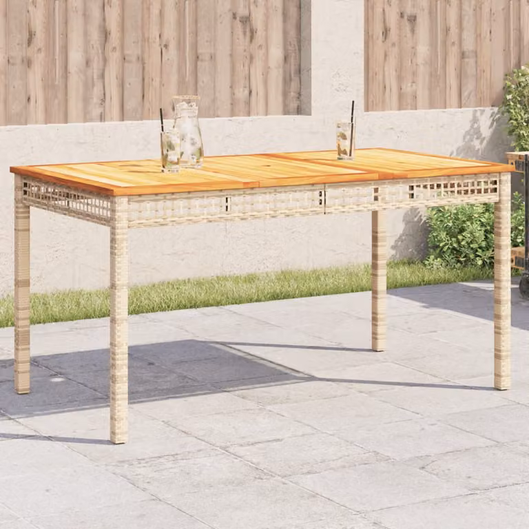 vidaXL Tavolo da giardino rettangolare estensibile in polyrattan e legno di acacia, colore beige e marrone, L: 140 cm, P: 80 cm, H: 75 cm