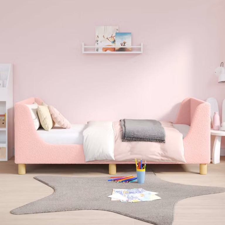 Struttura letto per bambini vidaXL con testata in tessuto bouclé rosa, L 160 x P 80 cm