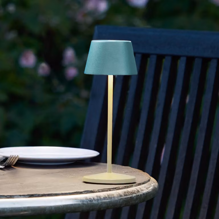 LOOM DESIGN Lampada da tavolo LED ricaricabile Modi Micro, IP65, verde dimmerabile, Verde, Alluminio, Moderno