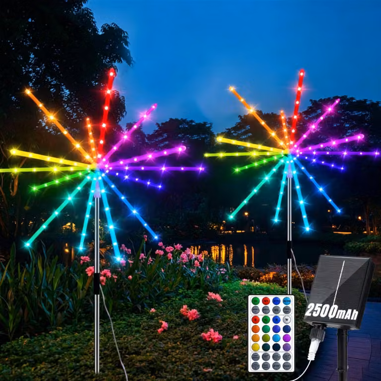 Catena luminosa solare, confezione da 2, 448 LED, 2500mAh, 16 modalità, per uso esterno