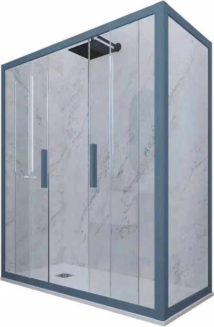 Box doccia rettangolare FORTE mod. Glam Duo con 2 ante scorrevoli, Vetro Trasparente e Profilo Blu Navy, L: 140 cm, P: 90 cm, H: 200 cm
