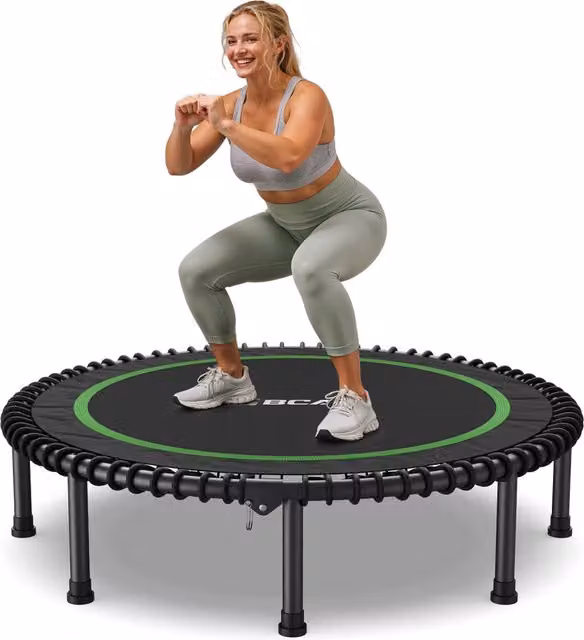Trampolino Fitness Pieghevole Xylo in Acciaio con Corde Elastiche, Verde e Nero, Diametro 122 cm, Capacità 250 kg