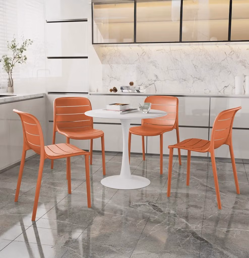 Set di 4 sedie moderne Iris arancioni in polipropilene e fibra di vetro impilabili per interno ed esterno – 2