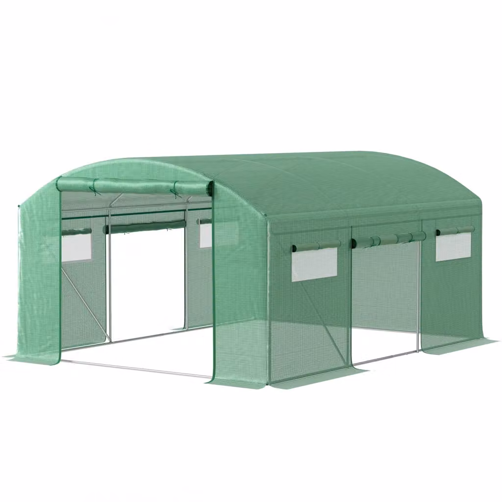 Serra Tunnel Zephmum Verde con Struttura in Acciaio Galvanizzato, 6 Finestre e 3 Porte a Rullo in PE, L/P/H: 4 x 3 x 2 m – 2